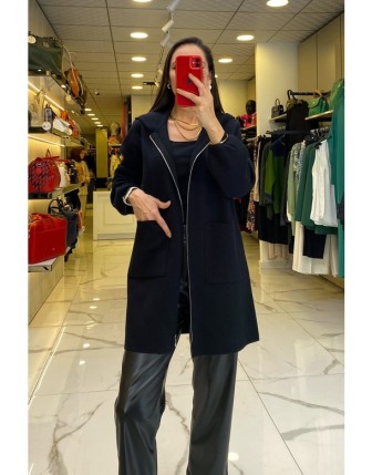 On Fashıon Siyah Fermuarlı Cepli Kapşonlu Hırka