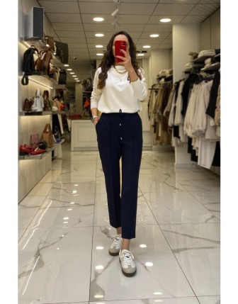 Yusuf Özdemir Lacivert Beli Lastikli Pantolon