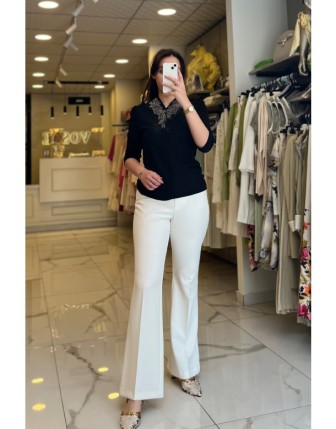 Ekol Siyah Gümüş Taşlı Bluz 