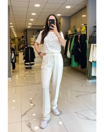 On Fashıon Ekru Dikiş Detaylı Beli Lastikli Boru Paça Eşofman