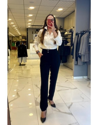 Ekol Siyah Düğmeli Cep Detaylı Dar Paça Pantolon 