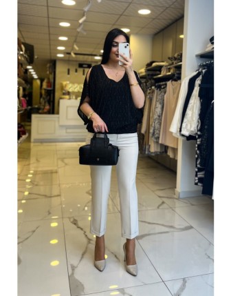 On Fashıon Siyah V Yaka Simli Bluz