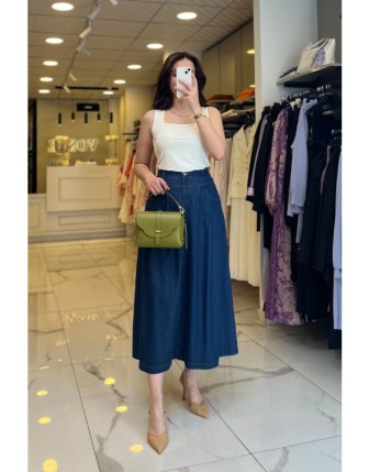 Ekol İndigo Cep Detaylı Kot Etek