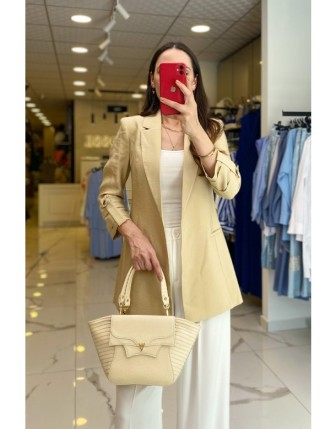 Ekol Camel Cep Detaylı Kolu Katlamalı Blazer Ceket