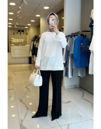 Mascara Ekru Yakası Etek Ucu Ribanalı Tunik