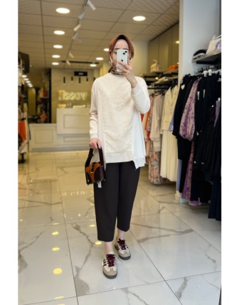 Tığ Triko Bej Oysho Tunik 