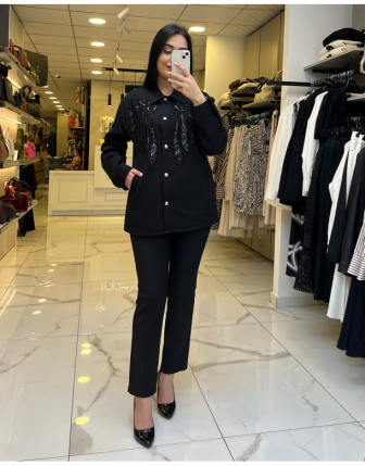 Ekol Siyah Taş İşlemeli Kot Ceket