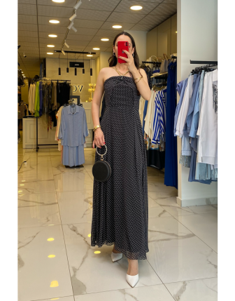 Mi Siyah Paunteyli Starplez Gold zincir Detaylı Elbise