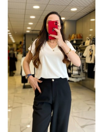 On Fashıon Ekru V Yaka Tişört