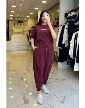 Vosse Bordo Beli Lastikli Eşofman 