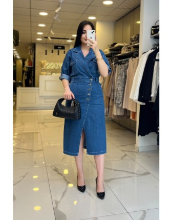 Sedna Mavi Kruvaze Yaka Kot Elbise