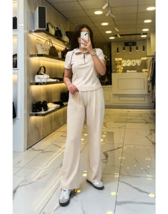 On Fashıon Bej Kapüşonlu Fermuarlı Beli Lastikli Eşofman Takım