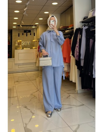 Tığ Triko Mavi Apoletli Takım