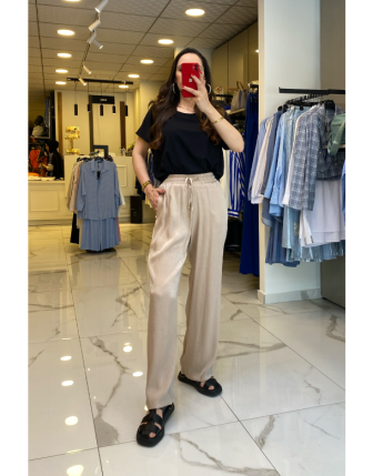 On Fashıon Kum Beli Lastikli Krinkıl Pantolon