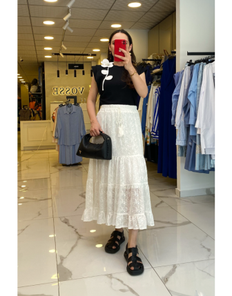 Ekol Ekru Beli Lastikli Astarlı Fisto Etek