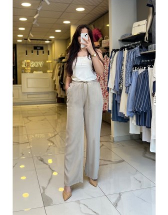 Mi Taş Beli Lastikli Boru Paça Tensel Pantolon