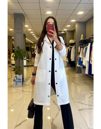 On Fashıon Ekru Cep Detaylı Yakalı Uzun Kollu Hırka 