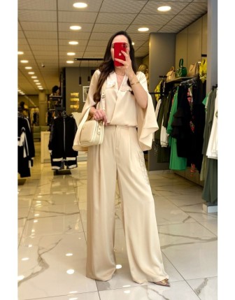 Miarte Bej Payet Cep Detyalı Saten Takım