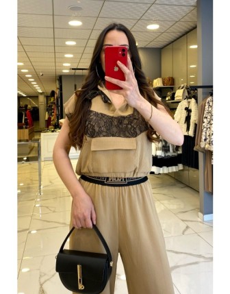 Miarte Camel Beli Lastikli Cep Detaylı Kapüşonlu Bluz