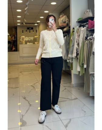 On Fashıon Ekru İnci Detaylı Merserize Hırka