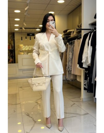 Miarte Krem Organize Tül Detaylı Saten Takım 