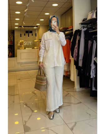 Sedna Ekru Boncuk İşlemeli Brode Takım