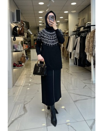 Tığ Triko Siyah Taşlı Triko Tunilk