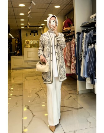 On Fashıon Kum Desenli Ribanalı Hırka