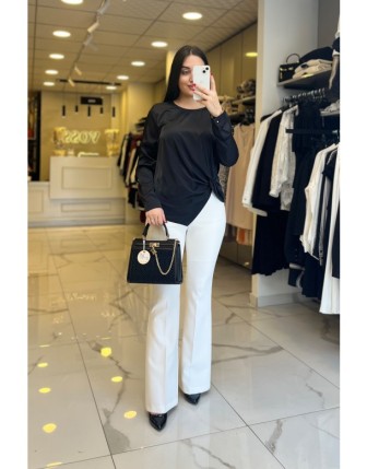 Ekol Siyah Drapeli Saten Bluz