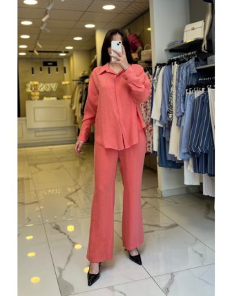 On Fashıon Mercan Gömlekli Lastikli Takım