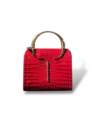 Kare Formlu Askılı Gold Detaylı Kırmızı Deri Çanta