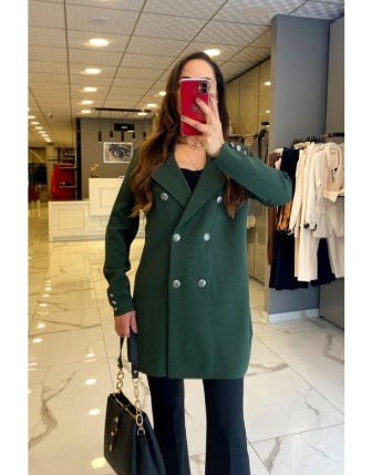 Tığ Triko Zümrüt Kruvaze Yaka Rayon Düğmeli Hırka