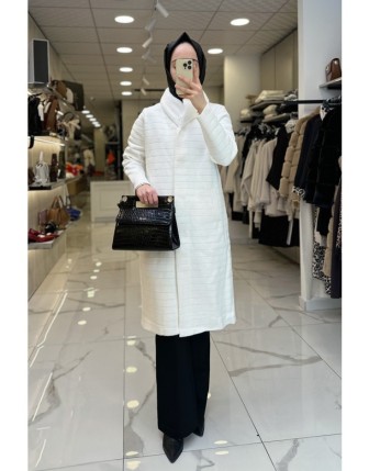 Tığ Triko Ekru Çizgili Angora Kaban