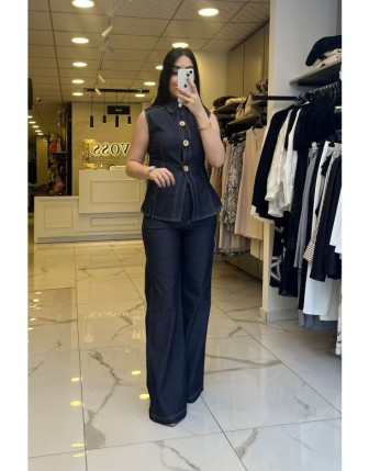 Miarte Lacivert Gold Düğmeli Yelekli Takım