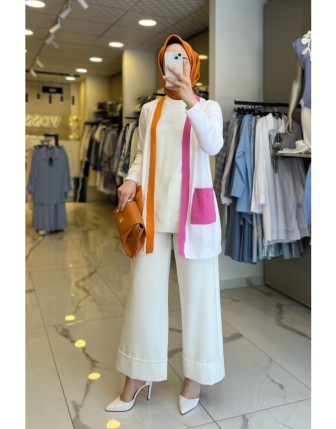 On Fashıon Ekru Ribanalı Cep Detaylı Hırka