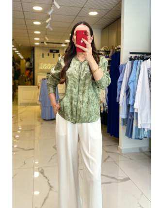 On Fashıon Çağla Fermuarlı Cep Detaylı Jakarlı Ceket