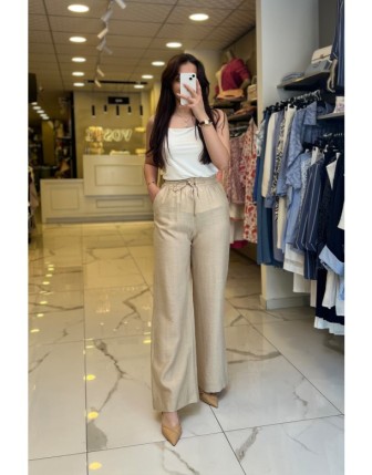 On Fashıon Bej Beli Lastikli Bol Paça Pantolon