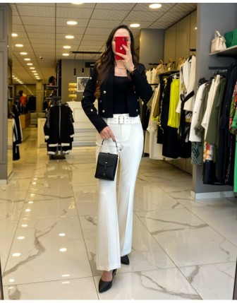 Ekol Ekru Kemer Detaylı Pantolon