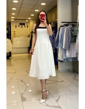 Mi Ekru Akrası Kurdela Detaylı İnce Askılı Elbise