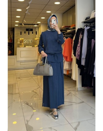 Mascara İndigo Etek Pantolonlu Takım