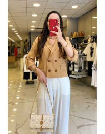 Ekol Camel Düğme Detaylı Kolu Katlamalı Ceket