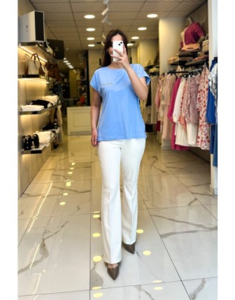 On Fashıon Mavi Taş Detaylı Bluz