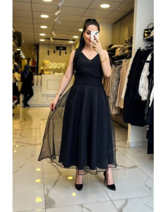 Mianotte Siyah Organize Taşlı Etek 