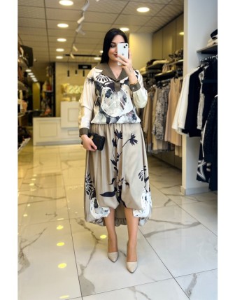 Miarte Yeşil Desenli Saten Bluz