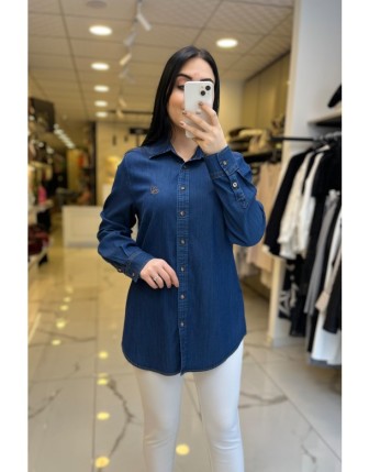 Ekol İndigo Düğmeli Kot Gömlek 