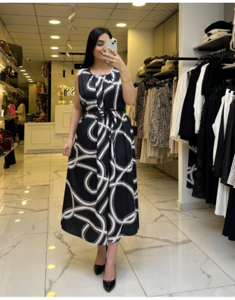 Ekol Siyah Desenli Elbise