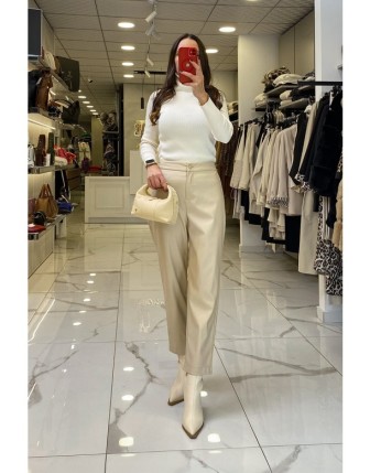 Yusuf Özdemir Bej Deri Pantolon 