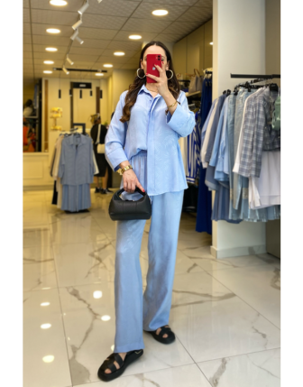 On Fashıon Mavi Jakarlı Beli Lastikli Takım