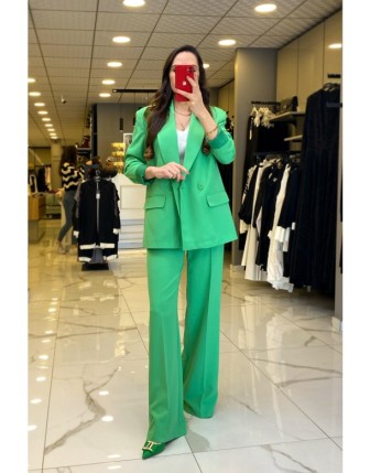 Miarte Yeşil Tek Düğme Detaylı Blazer Ceketli Takım