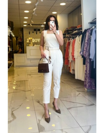 Sedna Beyaz Beli Lastikli Havuç Pantolon